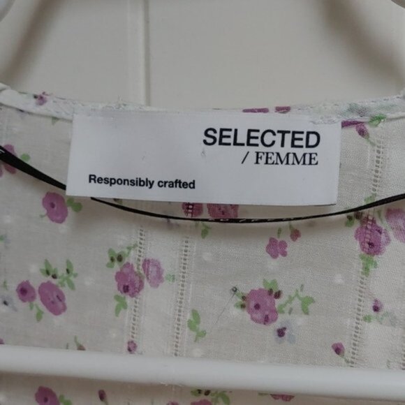 ANTHROPOLOGIE Selected Femme White ruffled peasant short sleeves top flower - Picture 9 of 15